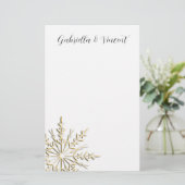 Goldene Schneeflocke bei der Winterhochzeit Briefpapier (Stehend Vorderseite)
