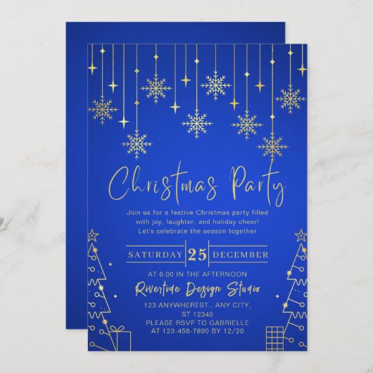 Goldene Schneeflocke Elegantes Weihnachtsfest im U Einladung (Vorne/Hinten)