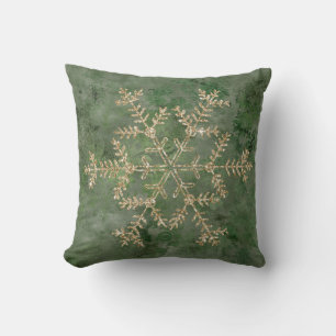 Goldene Schneeflocke Grüne Stylische Vintage Kissen