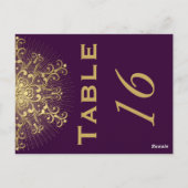 Goldene Schneeflocke, lila Winterhochzeit Tischnum Postkarte (Rückseite)