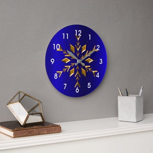 Goldene Schneeflocke zu Blauen Weihnachten Große Wanduhr (Büro)