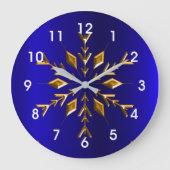 Goldene Schneeflocke zu Blauen Weihnachten Große Wanduhr (Vorderseite)