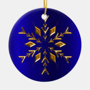 Goldene Schneeflocke zu Blauen Weihnachten Keramikornament