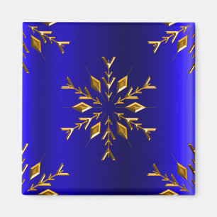 Goldene Schneeflocke zu Blauen Weihnachten Magnet