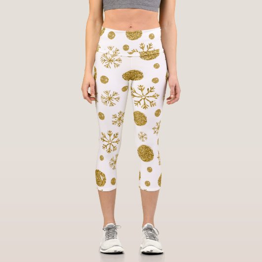 Goldene Schneeflocken 1 Capri Leggings (Vorderseite)