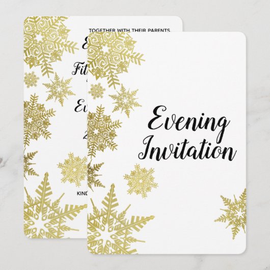 Goldene Schneeflocken Abend Einladung (Vorne/Hinten)
