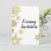 Goldene Schneeflocken Abend Einladung (Stehend Vorderseite)