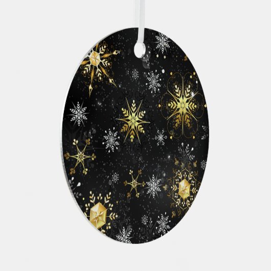 Goldene Schneeflocken auf dem Schwarzen Hintergrun Ornament Aus Metall (Vorderseite Rechts)