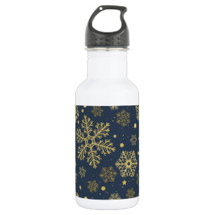 Goldene Schneeflocken auf der Marine Edelstahlflasche