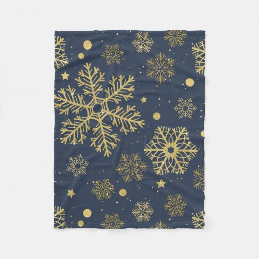 Goldene Schneeflocken auf der Marine Fleecedecke (Vorderseite)