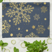 Goldene Schneeflocken auf der Marine Geschirrtuch (Gefaltet)