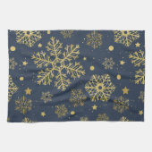 Goldene Schneeflocken auf der Marine Geschirrtuch (Horizontal)