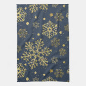 Goldene Schneeflocken auf der Marine Geschirrtuch (Vertikal)