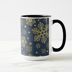 Goldene Schneeflocken auf der Marine Tasse