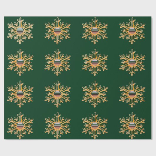 Goldene Schneeflocken auf grünem Umschlagpapier Geschenkpapier (Flach)