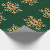 Goldene Schneeflocken auf grünem Umschlagpapier Geschenkpapier (Ecke)