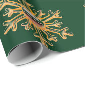 Goldene Schneeflocken auf grünem Umschlagpapier Geschenkpapier (Rolleneckpunkt)