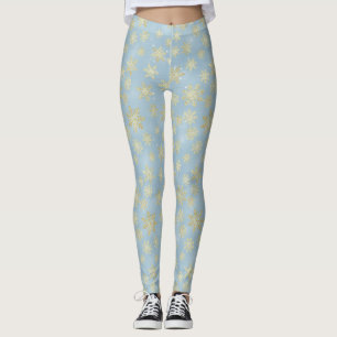 Goldene Schneeflocken auf Himmelblau – Eleganter W Leggings