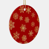 Goldene Schneeflocken auf rotem Hintergrund Keramikornament (Rechts)