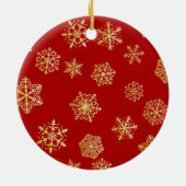 Goldene Schneeflocken auf rotem Hintergrund Keramikornament (Hinten)