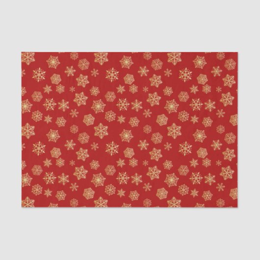 Goldene Schneeflocken auf rotem Hintergrund Seidenpapier (Vorderseite)