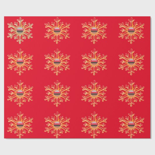 Goldene Schneeflocken auf rotem Papier Geschenkpapier (Flach)