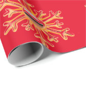 Goldene Schneeflocken auf rotem Papier Geschenkpapier (Rolleneckpunkt)