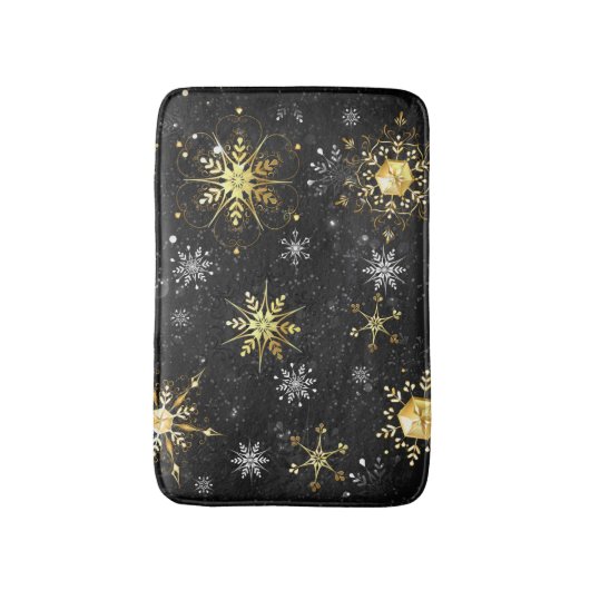 Goldene Schneeflocken auf schwarzem Hintergrund Badematte (Vorderseite Vertikal)