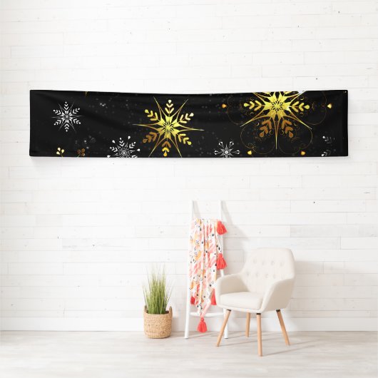 Goldene Schneeflocken auf schwarzem Hintergrund Banner (Insitu)