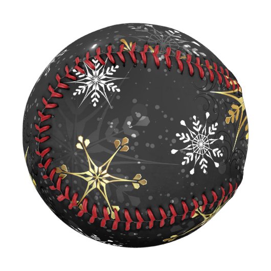 Goldene Schneeflocken auf schwarzem Hintergrund Baseball (Vorderseite Links)