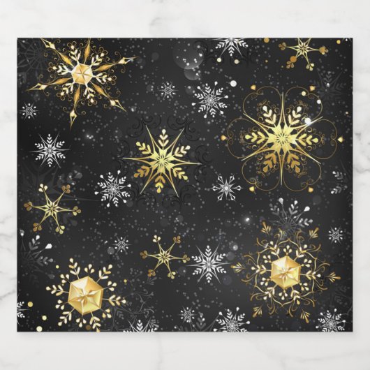 Goldene Schneeflocken auf schwarzem Hintergrund Bierflaschenetikett (Einzelnes Label)