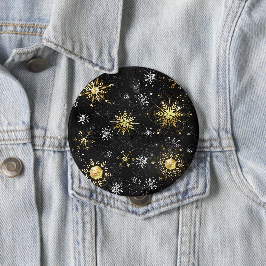 Goldene Schneeflocken auf schwarzem Hintergrund Button (Beispiel)