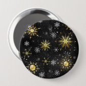 Goldene Schneeflocken auf schwarzem Hintergrund Button (Vorne & Hinten)