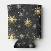 Goldene Schneeflocken auf schwarzem Hintergrund Dosenkühler (Rückseite)