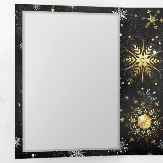 Goldene Schneeflocken auf schwarzem Hintergrund Dreifach-gefaltete Programmkarte (Innen Erste Seite)