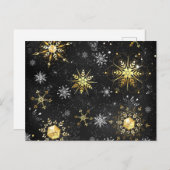 Goldene Schneeflocken auf schwarzem Hintergrund Feiertagspostkarte (Vorne/Hinten)