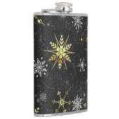 Goldene Schneeflocken auf schwarzem Hintergrund Flachmann (Rechts)