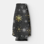 Goldene Schneeflocken auf schwarzem Hintergrund Flaschenkühler (Vorderseite)