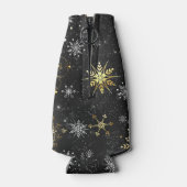 Goldene Schneeflocken auf schwarzem Hintergrund Flaschenkühler (Rückseite)