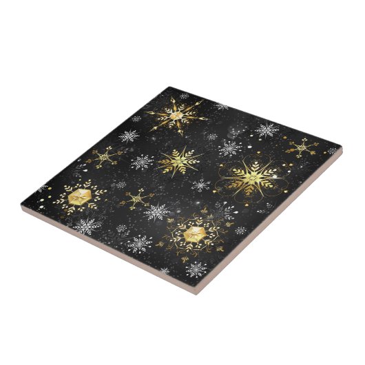 Goldene Schneeflocken auf schwarzem Hintergrund Fliese (Seite)
