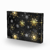 Goldene Schneeflocken auf schwarzem Hintergrund Fotoblock (Rechts)