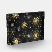 Goldene Schneeflocken auf schwarzem Hintergrund Fotoblock (Links)