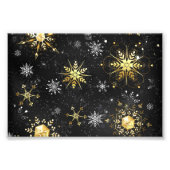 Goldene Schneeflocken auf schwarzem Hintergrund Fotodruck (Vorne)