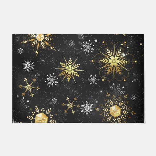 Goldene Schneeflocken auf schwarzem Hintergrund Fußmatte (Vorderseite)