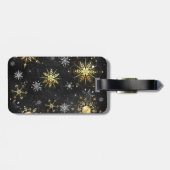 Goldene Schneeflocken auf schwarzem Hintergrund Gepäckanhänger (Rückseite horizontal)