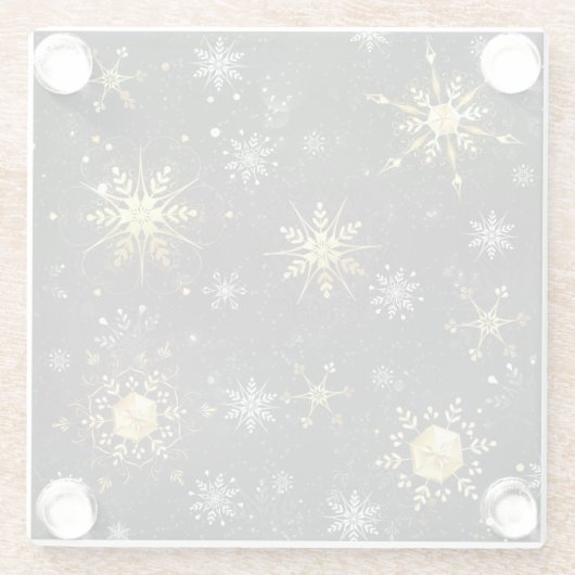 Goldene Schneeflocken auf schwarzem Hintergrund Glasuntersetzer (Rückseite)