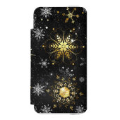 Goldene Schneeflocken auf schwarzem Hintergrund Incipio iPhone Geldbeutel-Hülle (Folio Vorderseite)