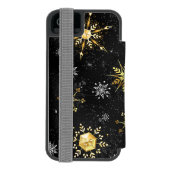 Goldene Schneeflocken auf schwarzem Hintergrund Incipio iPhone Geldbeutel-Hülle (Folio Rückseite)
