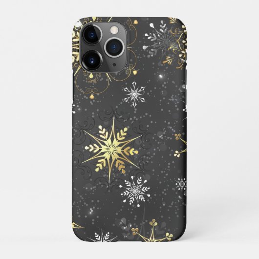 Goldene Schneeflocken auf schwarzem Hintergrund iPhone Hülle (Rückseite)