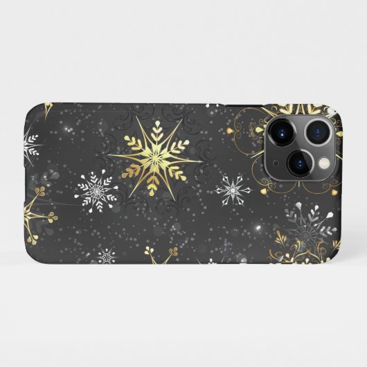 Goldene Schneeflocken auf schwarzem Hintergrund iPhone Hülle (Rückseite (Horizontal))
